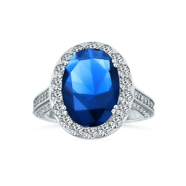 TVS-JEWELS Round Cut Blue Sapphire Womens Solitaire with Accents Engagement Ring Jewelry 